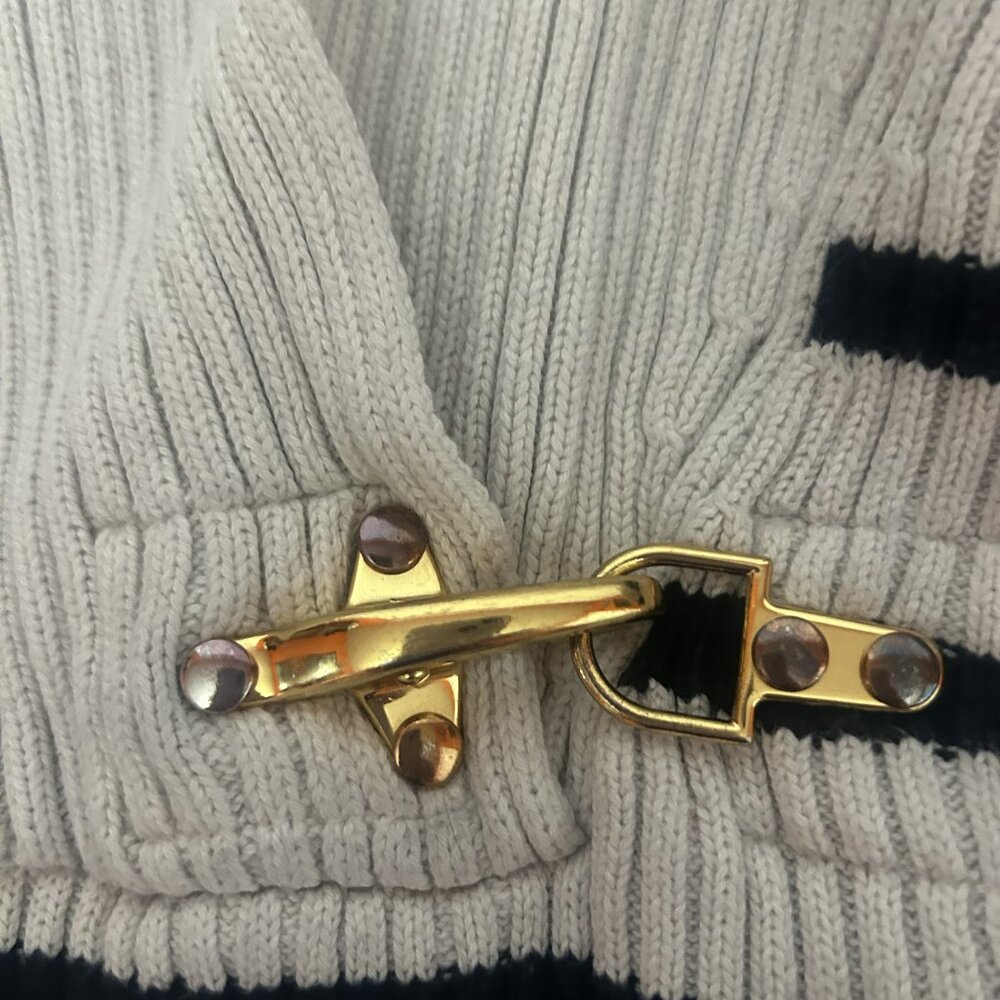 Ralph Lauren Cream and Black Striped Shawl Collar Sweater - Picture 2 of 5